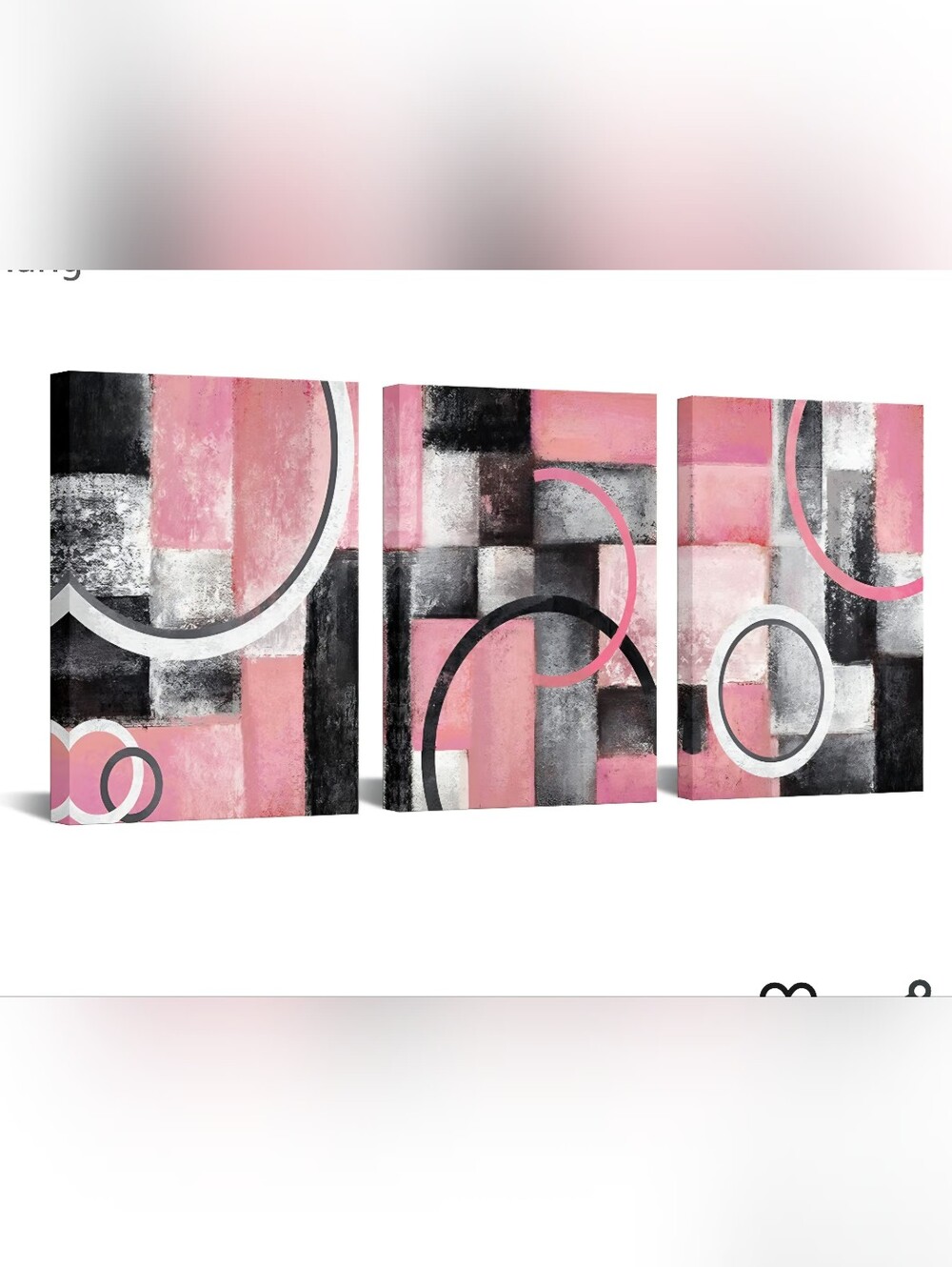 Pink & Gray Abstract Triptych Canvas Wall Art